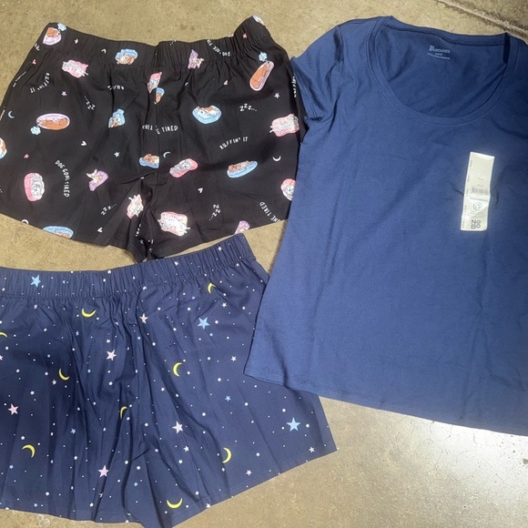 Other - Women’s size small bundle new with tag (3) pieces Blue Top and 2 sleep Shorts